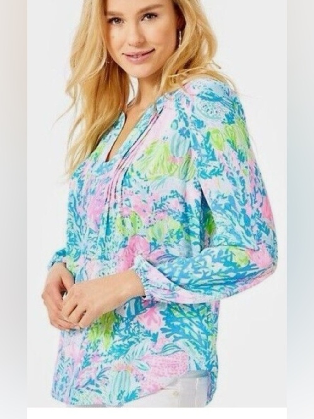 Lilly Pulitzer Colby Top Fished My Wish Blouse/Tunic (Size L) Ptp 22.5” NWOT